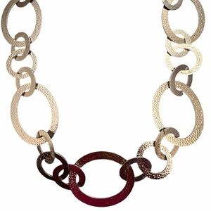 Chicos Hammered Silver Large Chain Link Necklace